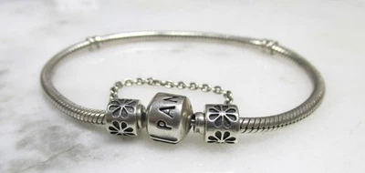 PANDORA Sterling Silver Bracelet w/ Daisy Safety Chain ~ 7-1/2" ~ 18.4g ~ 1-A140 - Image 1 of 4