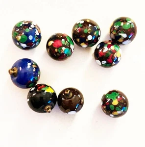 9 Vintage Hand Made Round Glass Marble Buttons  - Picture 1 of 4