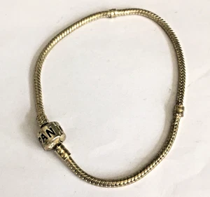 VINTAGE GOLD TONE SNAKE CHAIN PANDORA MARK 925 BRACELET READ - Picture 1 of 3