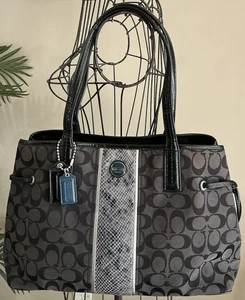 Coach Signature Python Stripe Medium Handbag Purse EUC - Picture 1 of 14