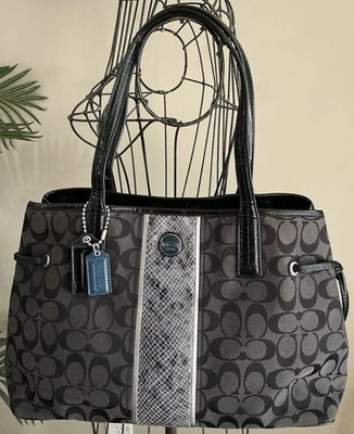 Coach Signature Python Stripe Medium Handbag Purse EUC - Image 1 of 4