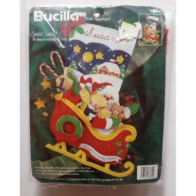 NUEVO Bucilla Santa’s Sleigh 18" Medias Fieltro Aplique 83384 Sin Abrir Sellado 1996 Foto 1 de 3