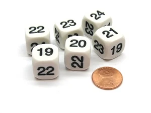 Confezione 6 Dadi Numero Matematico Opaco (Numerati 19-24) 16mm - Bianco con Nero - Foto 1 di 1