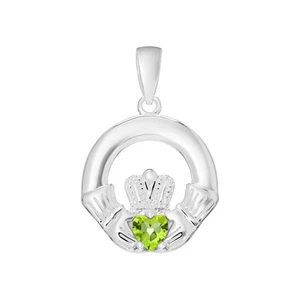 Peridot Claddagh Pendant Sterling Silver 925 Hallmarked All Chain Lengths - Picture 1 of 3