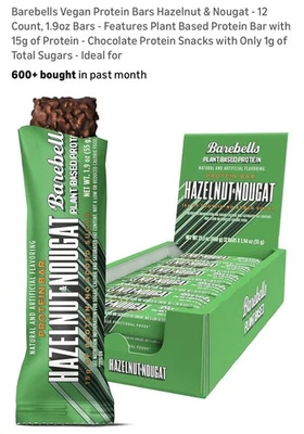 3 Cajas - Barra Proteica Turrón Avellana a Base de Plantas Barebells, Paquete de 12, Vegano Foto 1 de 4