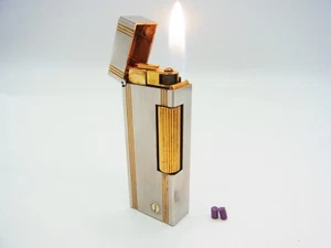 Working Dunhill Rollagas Lighter d Mark Silver Gold Lines With 2p flint (B50 - Picture 1 of 13