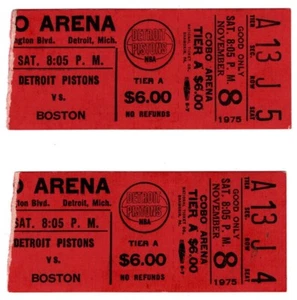 2/1975 Nov. 8th Boston Celtics @ Detroit Pistons NBA Ticket Stubs Cobo Arena - Picture 1 of 2