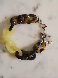 Bracciale J Crew finta tartaruga marrone nero/giallo acrilico maglie grosse - Foto 1 di 5