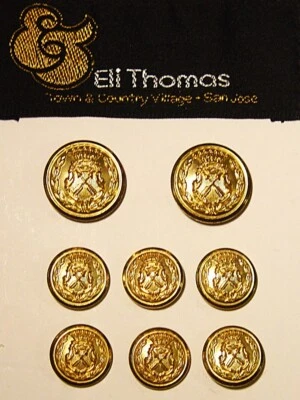 ELI THOMAS replacement buttons 8 gold tone 2-part metal Good Used Condition - Image 1 of 4