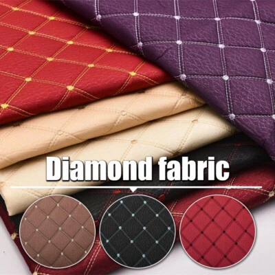 Faux Silk Diamond Fabric Heavy Duty Leatherette Upholstery Sewing Material NEW - Image 1 of 4