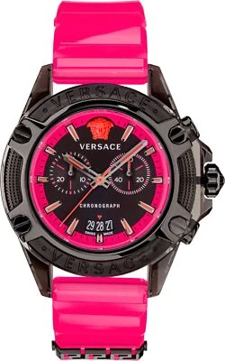 Relógio masculino Versace VEZ700221 ícone cronógrafo ativo preto rosa silicone NOVO - Imagem 1 de 4