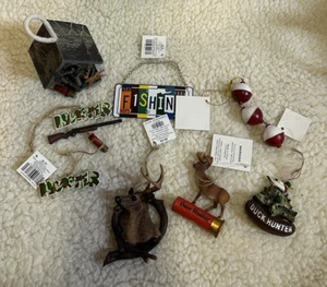 Lot Of Hobby Lobby Hunter And Fisherman Themed Christmas Ornaments + Hunter Bird - Picture 1 of 6