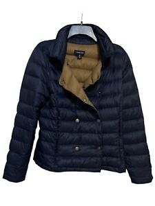 Land's End Women's M Down Feather Puffer Jacket Navy Blue/Olive Lightweight