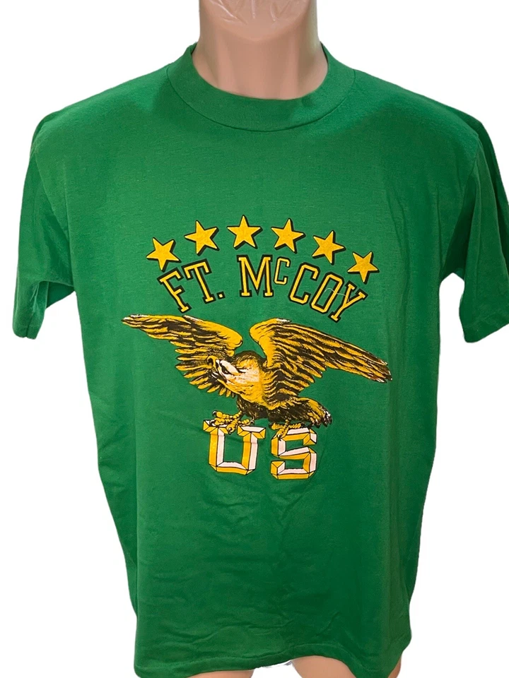 Camiseta De Colección Años 80 Estados Unidos Fort McCoy Verde Mediana Cosida Única Foto 1 de 3