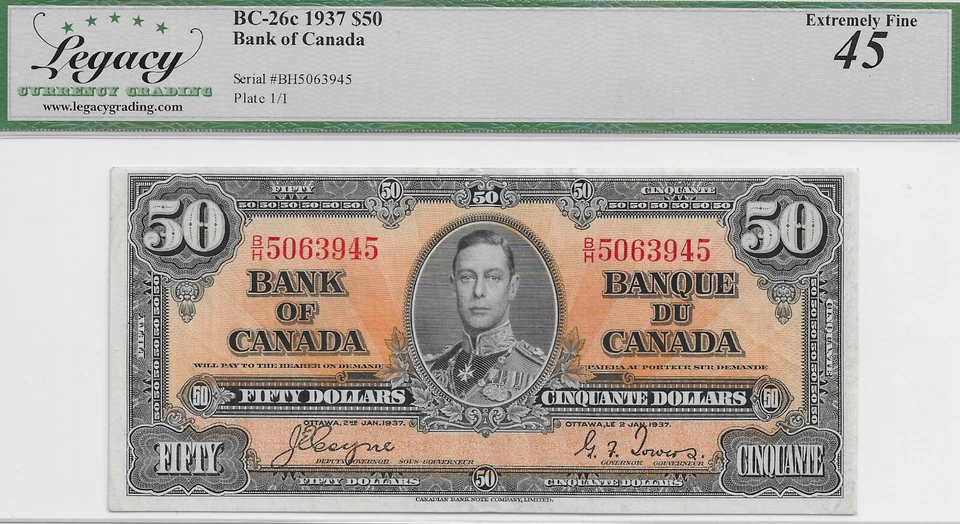 1937 Bank of Canada $50 Coyne-Towers BC-26c; Legacy graded EF 45 - Image 1 of 2
