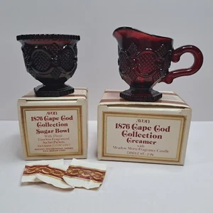 Vintage Avon Creamer & Sugar Bowl 1876 Cape Cod Ruby Red Glass c1981 - Picture 1 of 11