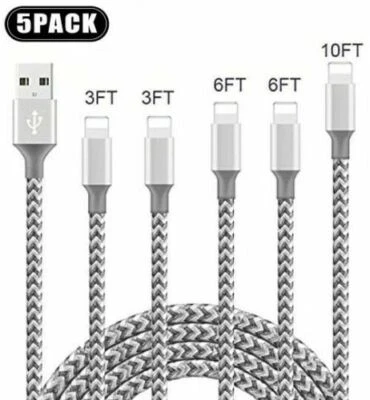 5 Pack Charging Cable Heavy Duty For iPhone iPad  Plus Charger Charging Cord  - Image 1 of 4