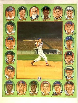 Catfish Hunter Bob Feller Ed Mathews Signed Dick Perez HOF Poster Auto CBM COA - Imagem 1 de 4