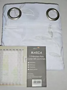 WARM HOME MARIA LINEN LEAVES EMBROIDERED GROMMET PATIO CURTAIN PANEL 102" W 84"L - Picture 1 of 2