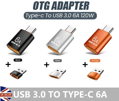 6A USB OTG Adapter USB 3.0 A Male To Type C Female Converter Fast Charger 120W - Image 1 of 4