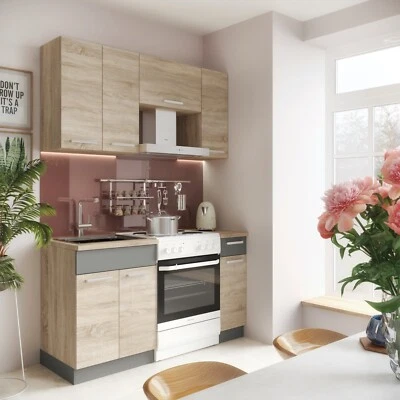 Küche ALINA 150 cm Küchenzeile Einbauküche Küchenblock Singleküche Sonoma Eiche - Bild 1 von 4