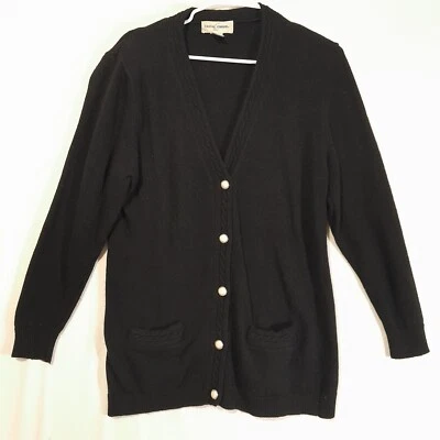 Cárdigan de lana de cordero vintage para mujer M Angora pelo de conejo cable tejido botón perla Foto 1 de 4