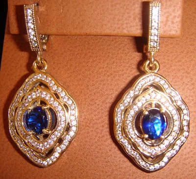 White Topaz and Sapphire (Imitation) Pierced Earrings Set in Bronze - Image 1 of 3