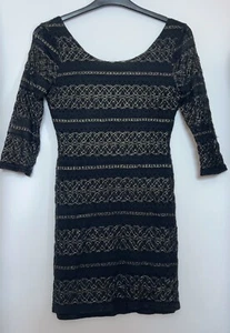 Topshop Black + Gold Mix Scoop Back Bodycon Dress Size 10 - Picture 1 of 6