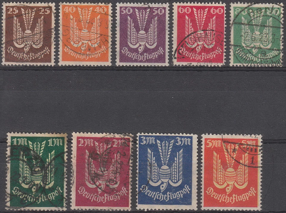 Stamp Germany Reich Mi 210-8 Sc C3-11 1922 Set Airmail Wood Pigeon Luftpost Used - Image 1 of 1