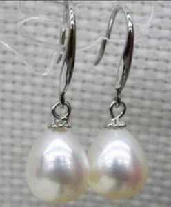 Charming AAA+ 10-12mm natural south sea white baroque pearl earrings 14k Gold - Picture 1 of 4