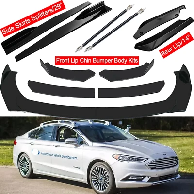 8PCS For Ford Fusion Black Front Bumper Lip Spoiler+Splitter Side+Skirts Foto 1 de 4