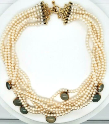Seed Pearl Necklace 18K Yellow Gold 9.50CT Natural Feldspar Moonstone 14' Inch - Image 1 of 4