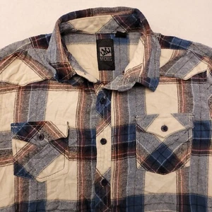 Micros Madras Flannel Casual Long Sleeve Button Up Shirt Boys Size 18 White Blue - Picture 1 of 10