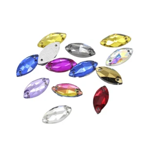 Ojo de caballo coser en cristal dos agujeros espalda plana facetado vidrio estrás joyas cuentas - Imagen 1 de 21