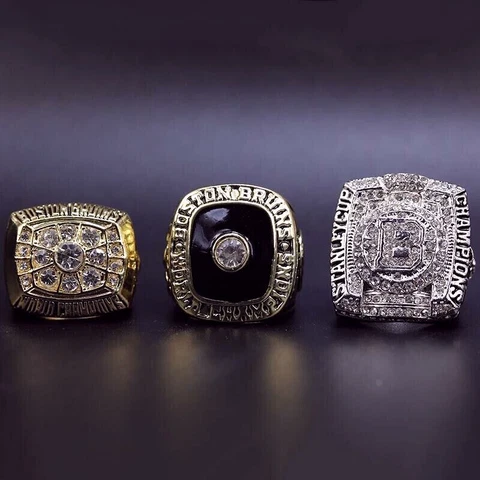 3 Pcs Rings Boston Bruins Stanley Cup Champions Collectors Set Pack Plated Ring Cover