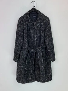 Hobbs Black White Wool Blend Belted Coat Textured Long Sleeve Winter UK 12 - Picture 1 of 14