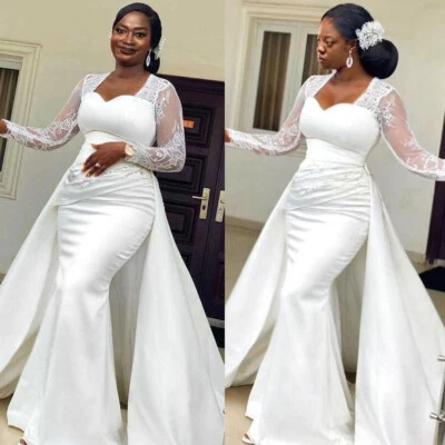 African Mermaid Wedding Dresses Satin With Removeable Train Bridal Gowns - Image 1 of 4