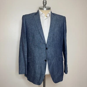 Bachrach Blazer Sport Coat Mens 46R Blue 100% Linen Modern Fit - Picture 1 of 12