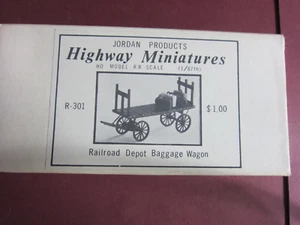 Jordan Highway Miniatures Railroad Depot Equipaje Vagón HO Kit #R-301 Como Nuevo En Caja - Imagen 1 de 2