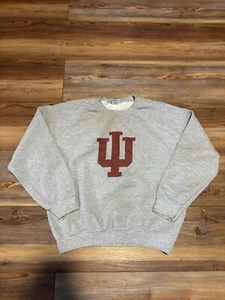 Vintage Y2K Indiana University Hoosiers Grey Crewneck Sweatshirt Size Large - Picture 1 of 6