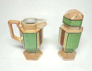 VTG Art Deco Lusterware Sugar MUFFINEER Shaker & Creamer Japan Red Flower Mark - Picture 1 of 5