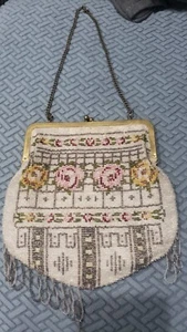 Antique 1920-30 Beaded Purse Brass, Chain Handle With Damage - Picture 1 of 11