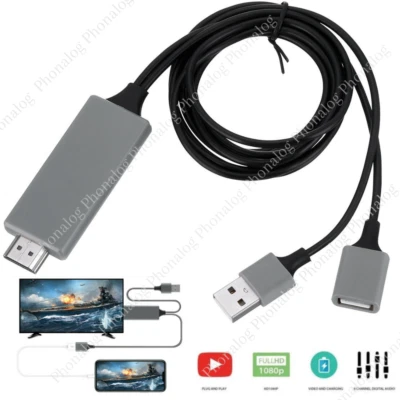 1080P HDMI Mirroring Cable Phone to TV HDTV Adapter Cord for iPhone iPad Android - Image 1 of 4