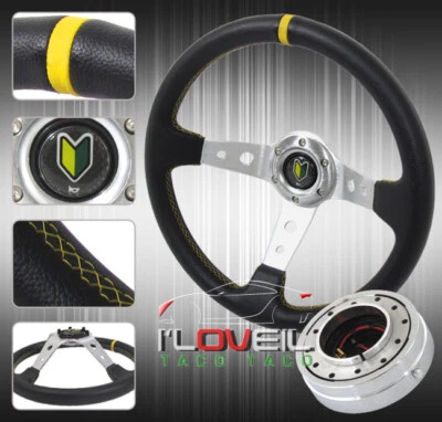 350mm Deep Dish Steering Wheel +1.5" Chrome Slim Quick Release Blue + Horn - Изображение 1 из 3