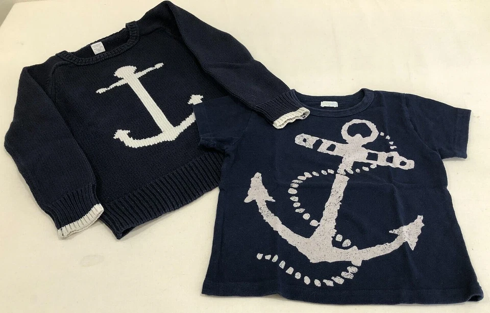 Set of 2 Crewcuts Boy's Sz 4/5 Navy Blue Anchor Theme Sweater and Tee T-Shirt - Image 1 of 4