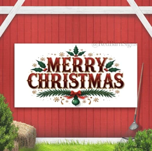Merry Christmas Winter Outdoor Farmhouse Decorations indoor outdoor banner sign - Picture 1 of 1