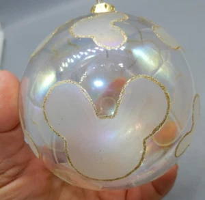 Disney giant glass ball Ornament MICKEY MOUSE EARS iridescent gold glitter - Picture 1 of 4