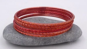 Juego de brazaletes pulsera Bollywood joyería naranja brazalete brazalete India 6 uds - Imagen 1 de 1
