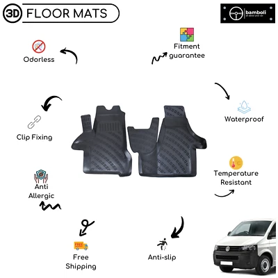 Alfombrilla de goma moldeada personalizada para Volkswagen Transporter T5-T6 (negro) Foto 1 de 3