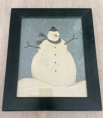 Quadro Warren Kimble boneco de neve quadro arte popular 12 1/4 x 10 1/4” madeira moldura preta - Imagem 1 de 4